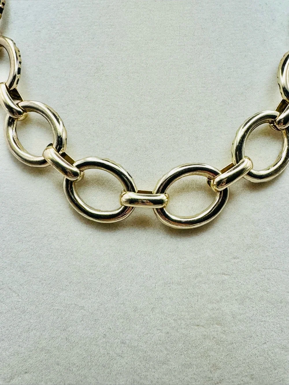 Ann Taylor Gold Tone Chain Link Necklace with Black Textured Oval Rings NWT